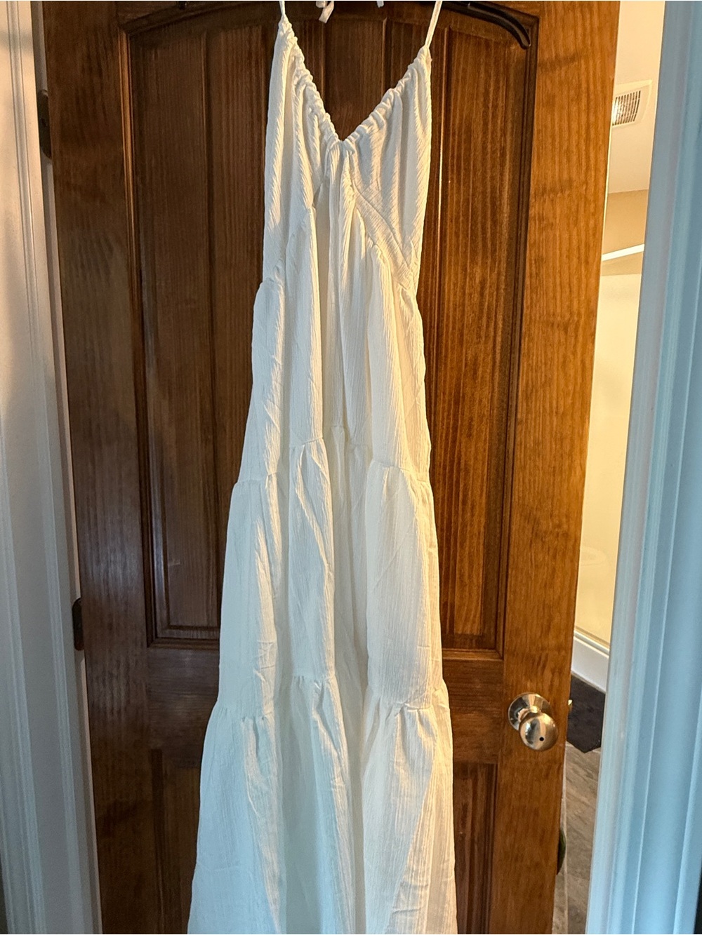 White Tiered Spaghetti-Strap Maxi Dress